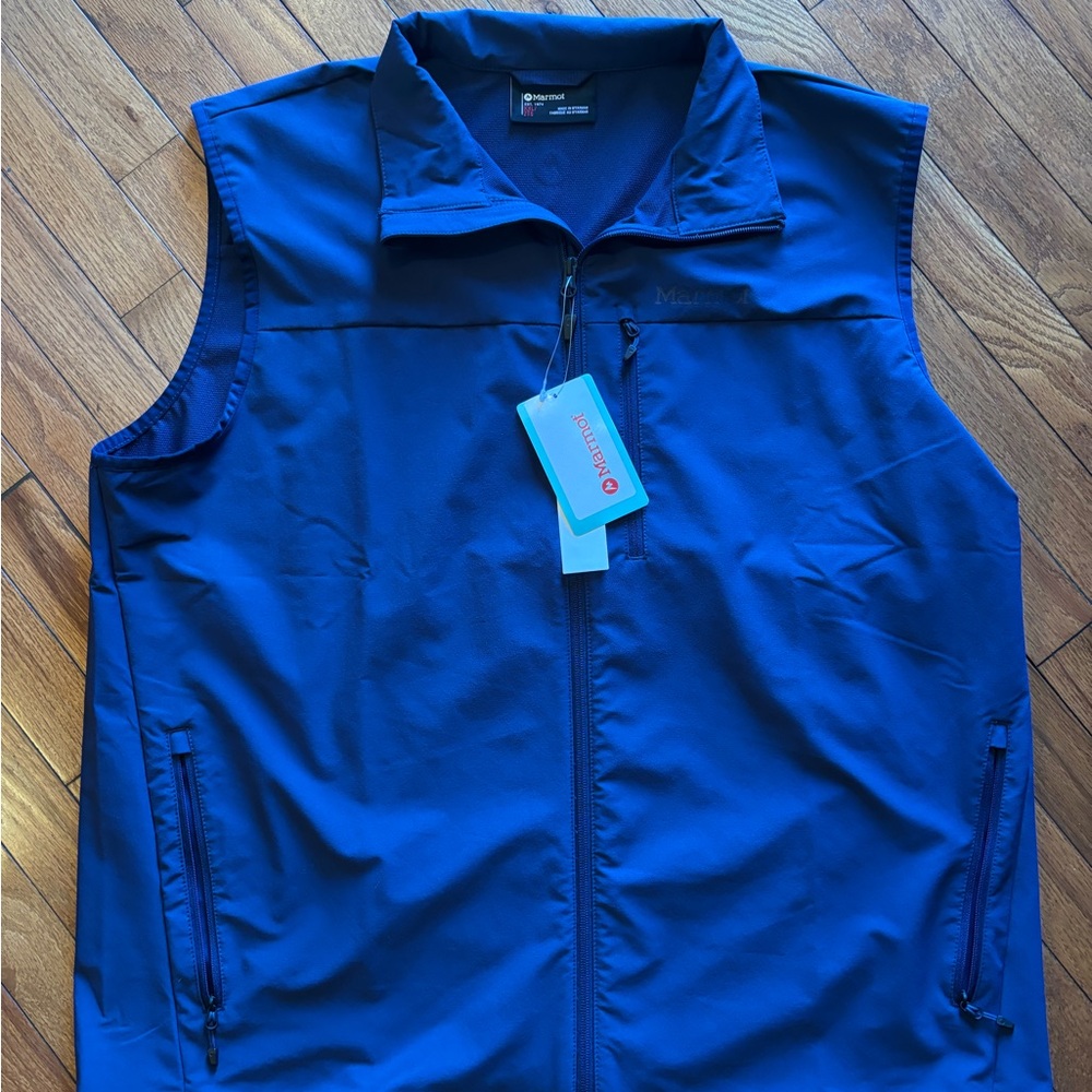 Marmot Tempo Vest Mens 2XL Blue Softshell Full Zip Hiking Windbreaker Outdoor